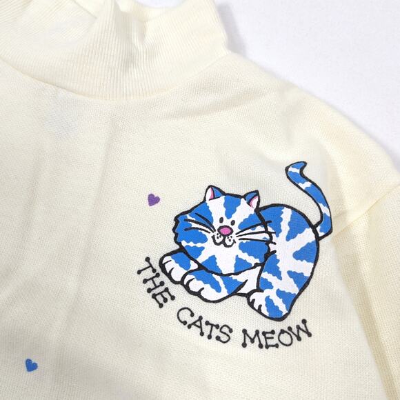 Vintage Basic Editions Sweatshirt Girls Size 5T Cream Kitty Cat Turtleneck - Picture 2 of 6